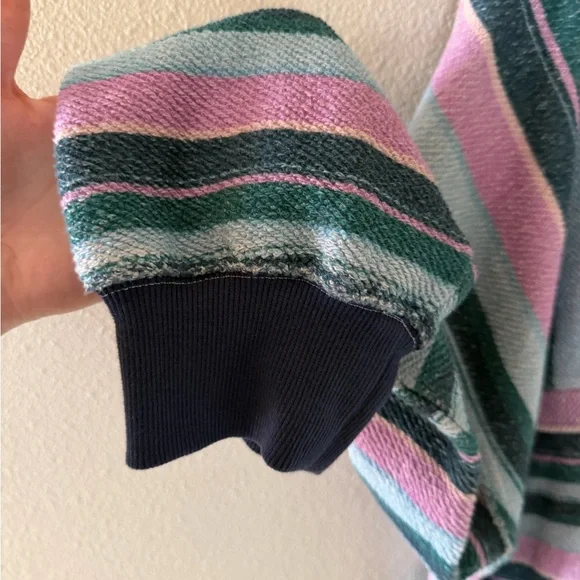 Free People Baja Sweatshirt Oversized V Neck Striped Printed Hoodie Tunic Top S - Picture 8 of 15